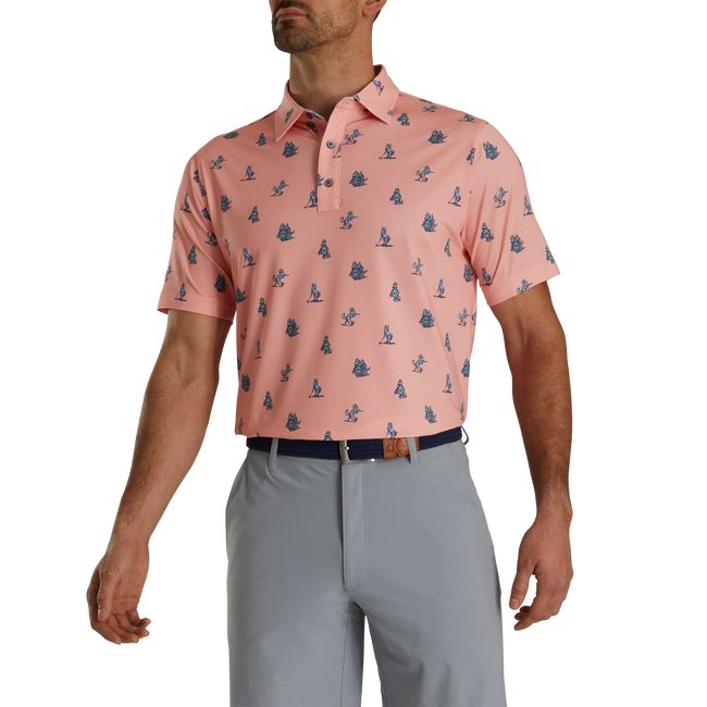 Footjoy Coyote Print Lisle Self Collar  Hemd Herren Rosa | OEYVXKC-70